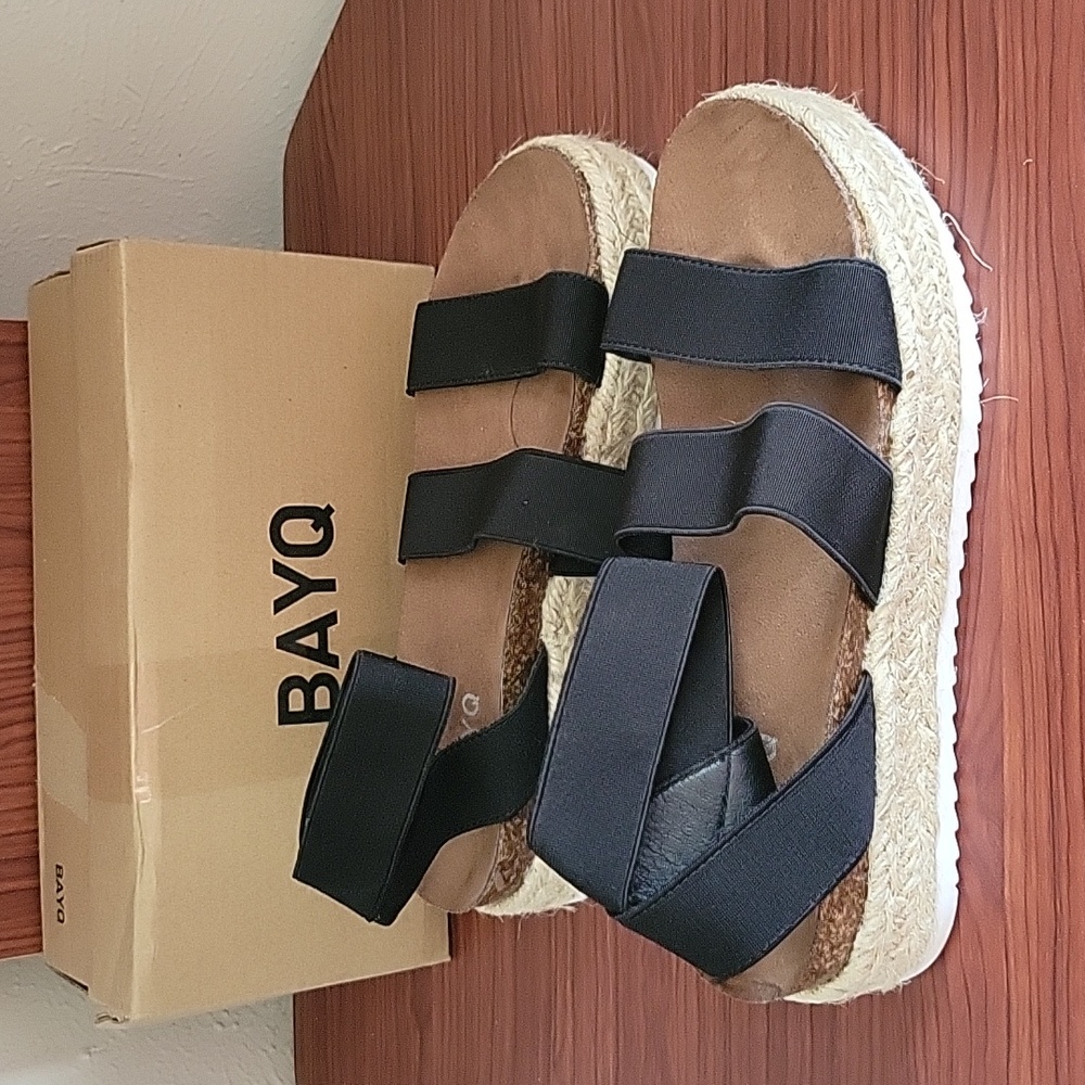 Bayq Women's Ankle Elastic Strap Espadrille Cork Flatform Platform Wedge